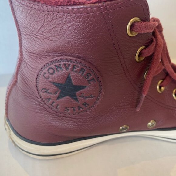 Converse All Star Leather High Top Burgandy Womens Size 7.5 - Picture 4 of 12